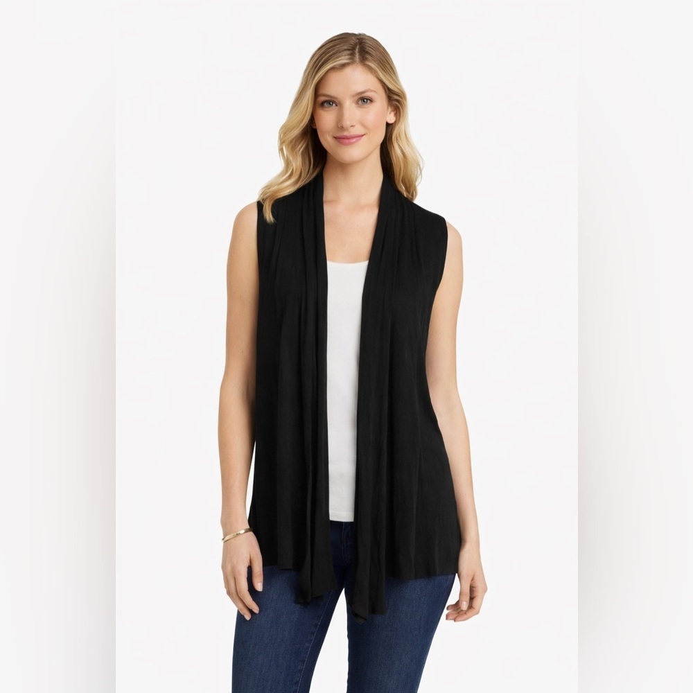 Investment Black Open-Front Vest – Size L – Rayon Blend
